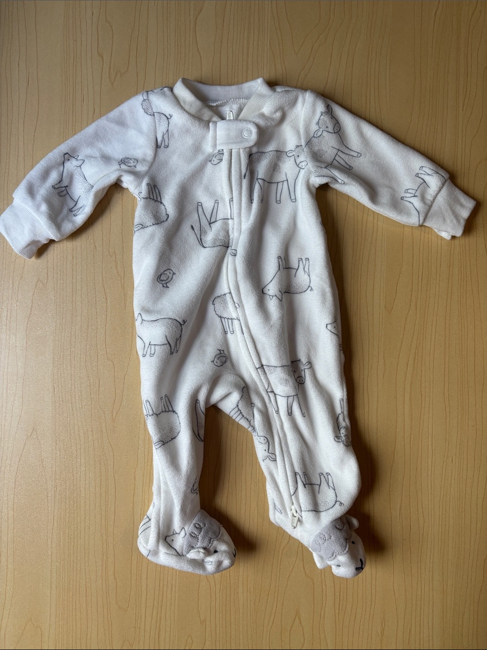 Carter's Cream Footed One-Piece with Gray Outline Animal Print